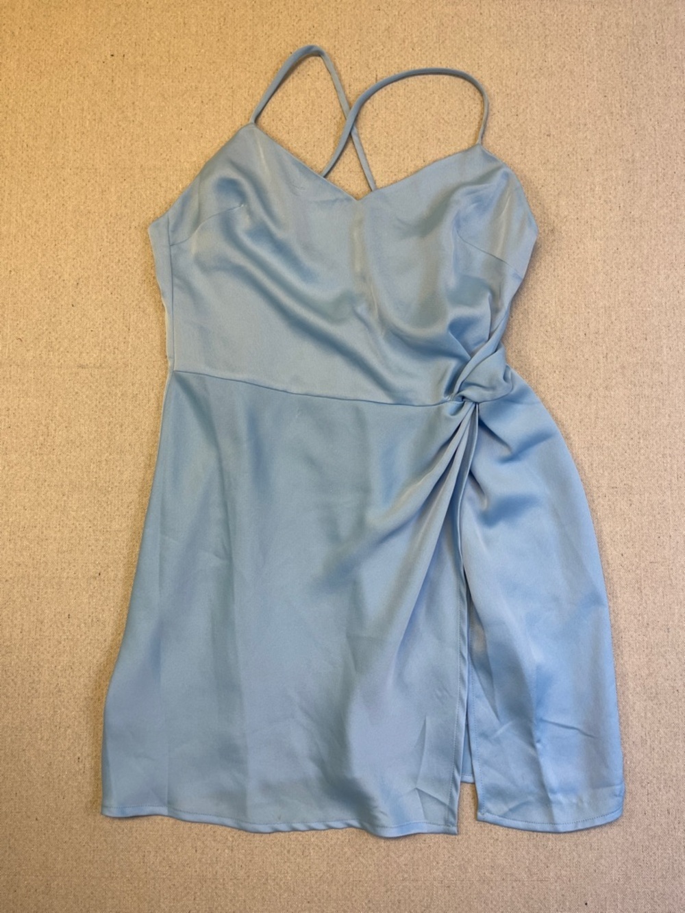 NBD Powder Blue Satin Mini Dress with Side Knot